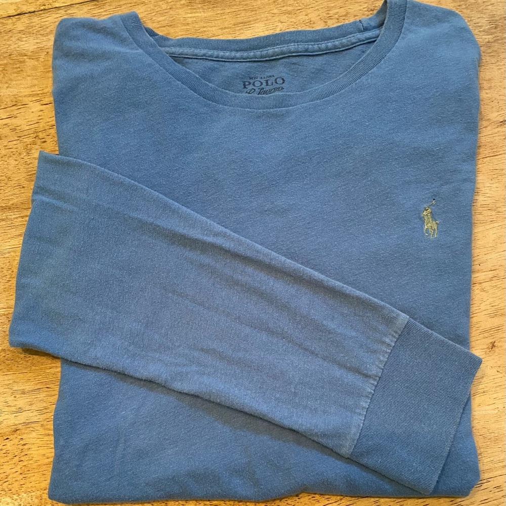 Polo by Ralph Lauren Men’s Large Steel Blue Crew‎ Neck Cotton Long Sleeve Tee